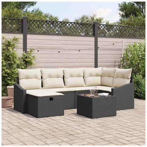 Set Divano da Giardino 7 Pezzi con Cuscini Rattan Nero - Foto 2