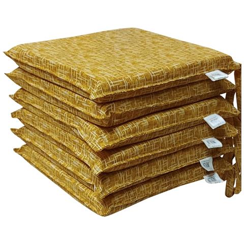 Set 6 Cuscini Per Sedie Cucina Con Laccetti, Copri Sedia Sfoderabili E Lavabili, Rivestimento Tessuto Loneta, Made In Italy (6 Amalfi Giallo) - Foto 1