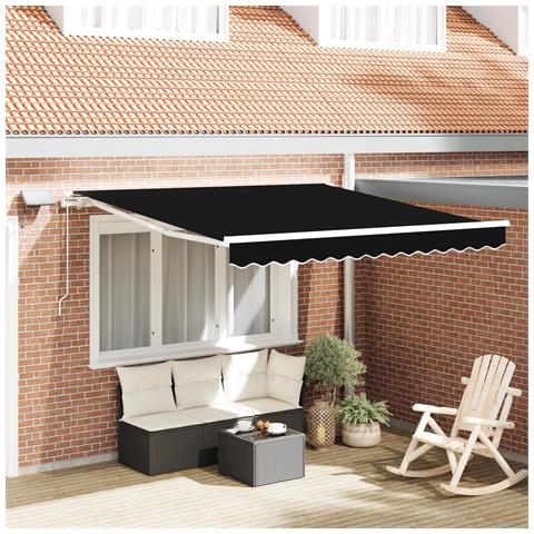 Tenda retrattile manuale con LED nera 300x250 cm, Tessuto di ricambio per tenda  per telaio 3x2.5 m nero - Foto 2