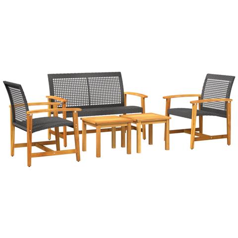Set Salotto da Giardino 5 pz Nero in Polyrattan e Legno Acacia - Foto 1