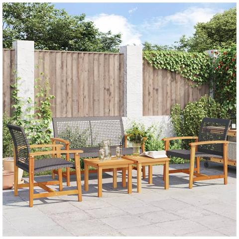 Set Salotto da Giardino 5 pz Nero in Polyrattan e Legno Acacia - Foto 2