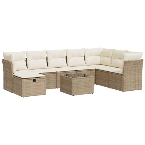 Set Divano da Giardino 9 pz con Cuscini Beige in Polyrattan - Foto 1
