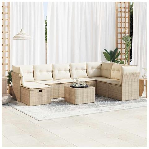Set Divano da Giardino 9 pz con Cuscini Beige in Polyrattan - Foto 2