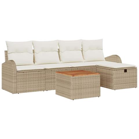 Set Divano da Giardino con cuscino 6 pcs Beige Poly Rattan - Foto 1