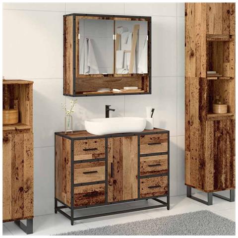 Set di mobili per il bagno 2 pcs Legno vecchio 80 x 33 x 60 cm - Foto 2