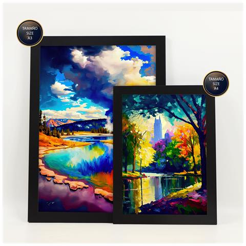 Set Di 6 Stampe Nuvole In Stile Dipinto A Olio. Illustrazioni Di Monumenti E Città In Stile Fotografico A Colori. A3 & A4 Cornice Nera - Foto 2