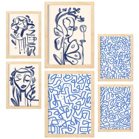 Set Di 6 Stampe Elimina L'arte Nei Dipinti Decorativi Estetici Astratti Femminili Per Il Tuo Soggiorno Di Casa A3 & A4 Telaio In Legno Chiaro - Foto 1