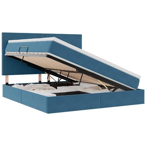 Letto con contenitore e LED Blu Scuro 160 x 200 cm Velluto - Foto 1