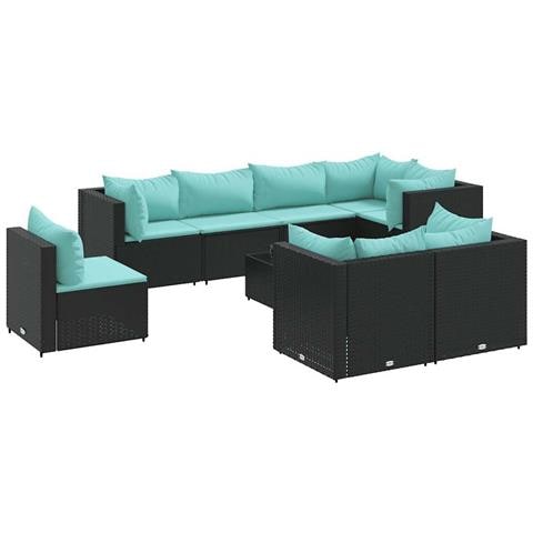 Set Salotto da Giardino con Cuscini 9pz Nero in Polyrattan - Foto 1