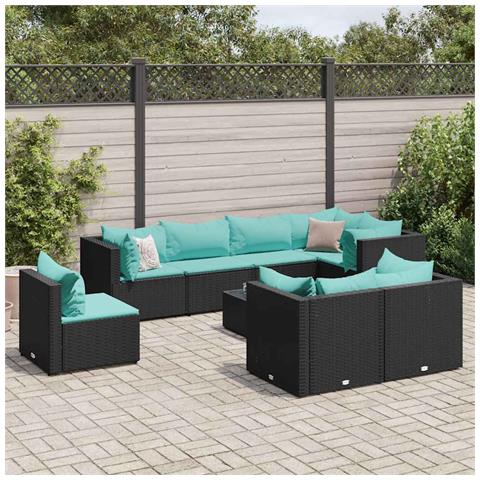 Set Salotto da Giardino con Cuscini 9pz Nero in Polyrattan - Foto 2