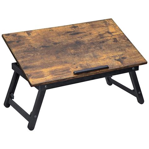 Scrivania per laptop da letto, 3 angoli di inclinazione, tavolo pieghevole per supporto laptop con cassetto portaoggetti - Foto 5