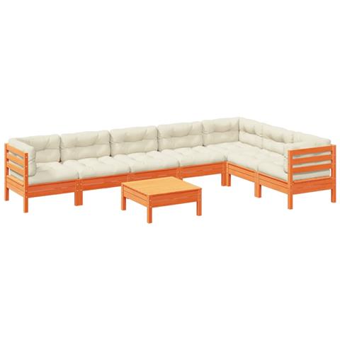 Set Divani Giardino 8 pz con Cuscini Marrone Cera Massello Pino - Foto 1