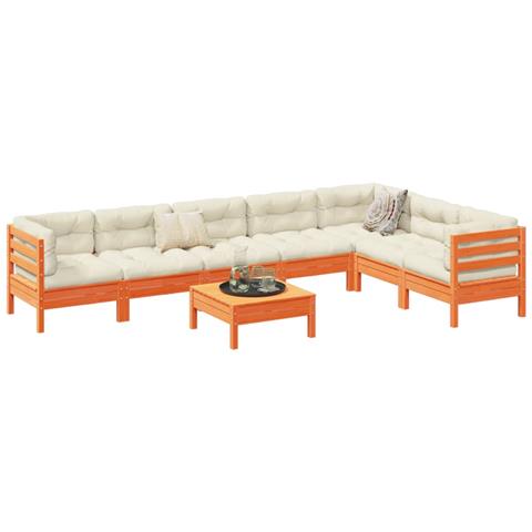 Set Divani Giardino 8 pz con Cuscini Marrone Cera Massello Pino - Foto 2