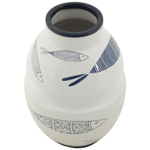 Vaso Fish In Ceramica Bianca Con Decoro A Pesci Blu 15x24 Cm - Foto 2
