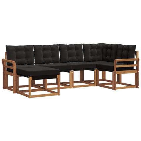 Set di divani da esterno con cuscino 6 pcs Naturale e Nero - Foto 1