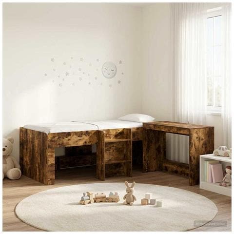 Letto alto per bambini con scrivania 2 pz Rovere Fumo - Foto 2
