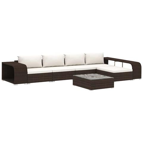 Set Divani da Giardino 8 pz con Cuscini in Polyrattan Marrone - Foto 1