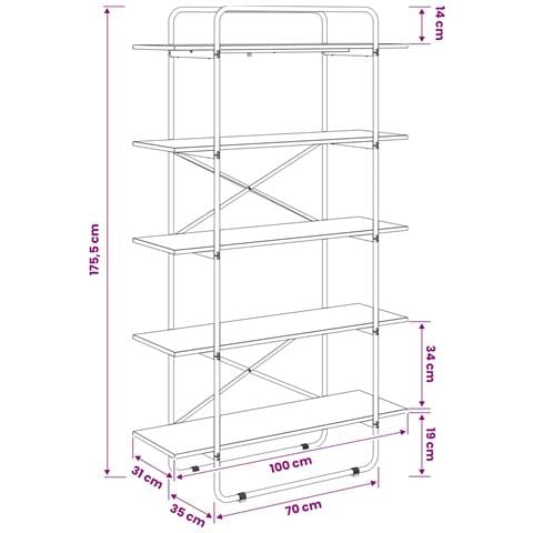Libreria 5 livelli 100 x 35 x 175,5 cm Legno ingegnerizzato - Foto 7