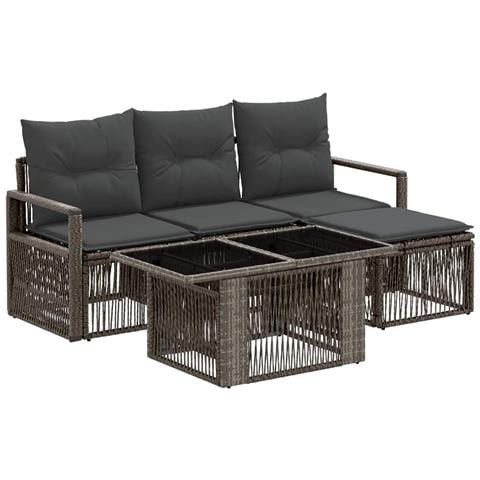 Set Divano da Giardino 5 pz Grigio e Grigio Scuro polyrattan - Foto 1