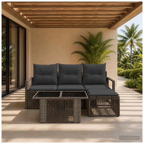 Set Divano da Giardino 5 pz Grigio e Grigio Scuro polyrattan - Foto 10