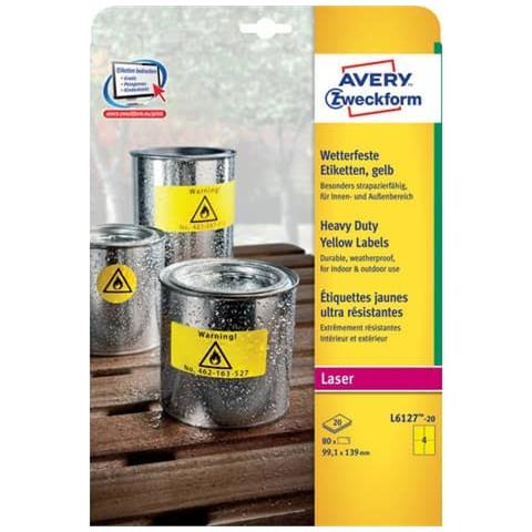 Etichette Permanenti In Poliestere 99,1x139 Mm Giallo Laser 4 Et. / foglio Conf. 20 Fogli - L6127-20 - Foto 1