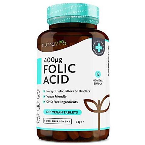 Acido Folico 400 Mcg Compresse - 400 Vegan Tablets - 13 Mese Dapprovvigionamento - Gravidanza Care - Normale Funzione Del Sistema Immunitario E La Crescita Del Tessuto Materno Durante La Gravidanza - Made In Uk Da - Foto 1
