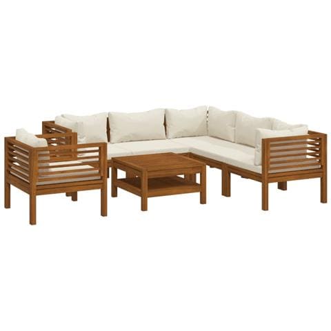 Set Divani Da Giardino 7 Pz Con Cuscini Crema In Legno Acacia - Foto 1
