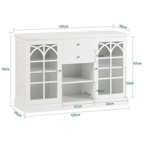 Credenza Con 2 Ante In Vetro E 2 Cassetti, Mobile Da Cucina, Mobile Da Soggiorno, Buffet, Mobile Contenitore, Bianco, 120x39x78cm Fsb79-w Sobuy - Foto 2
