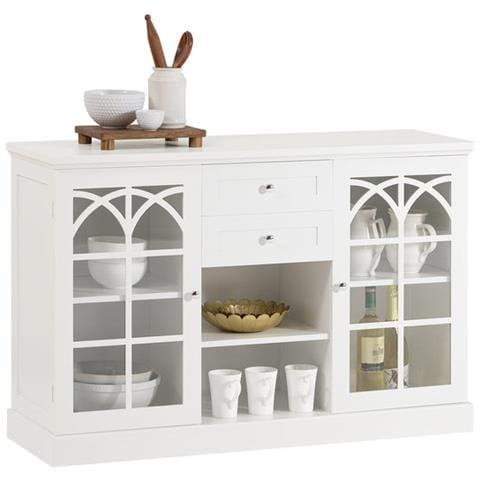 Credenza Con 2 Ante In Vetro E 2 Cassetti, Mobile Da Cucina, Mobile Da Soggiorno, Buffet, Mobile Contenitore, Bianco, 120x39x78cm Fsb79-w Sobuy - Foto 1