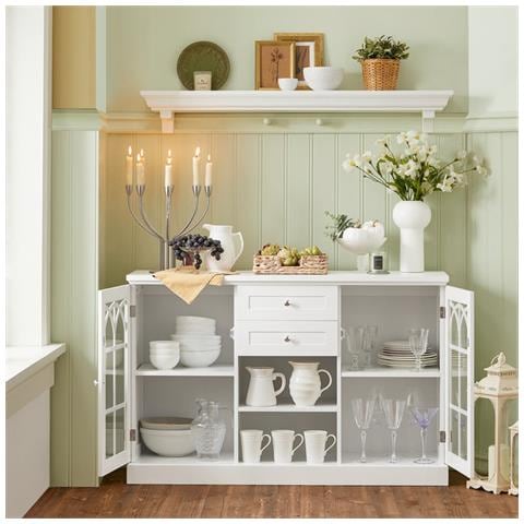 Credenza Con 2 Ante In Vetro E 2 Cassetti, Mobile Da Cucina, Mobile Da Soggiorno, Buffet, Mobile Contenitore, Bianco, 120x39x78cm Fsb79-w Sobuy - Foto 5