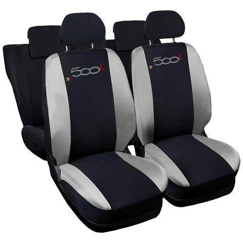 Coprisedili Auto Compatibili Per 500l, Made In Italy, Set Di Copri Sedili Anteriori E Posteriori (unico Colore) Con Copri Poggiatesta Incluso, Tessuto Poliestere, Colore - Nero \grigio Chiaro - Foto 1