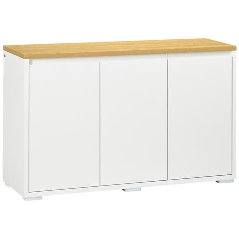 Mobile Multiuso Con 2 Armadietti A 2 Livelli In Truciolato, Ripiano Regolabile, 120x37x75cm Bianco E Color Legno - Foto 1