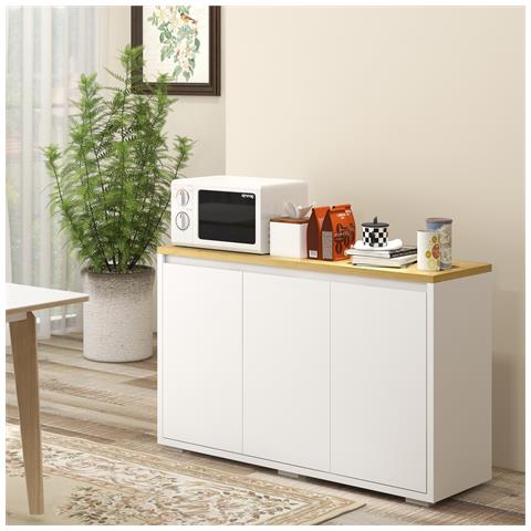 Mobile Multiuso Con 2 Armadietti A 2 Livelli In Truciolato, Ripiano Regolabile, 120x37x75cm Bianco E Color Legno - Foto 2