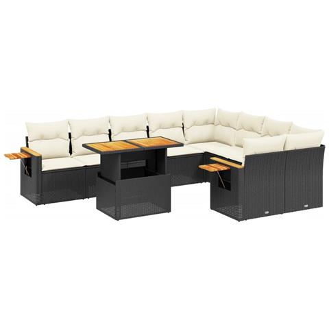 Set Divani Da Giardino 10pz Con Cuscini In Polyrattan Nero - Foto 1