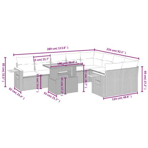 Set Divani Da Giardino 10pz Con Cuscini In Polyrattan Nero - Foto 2