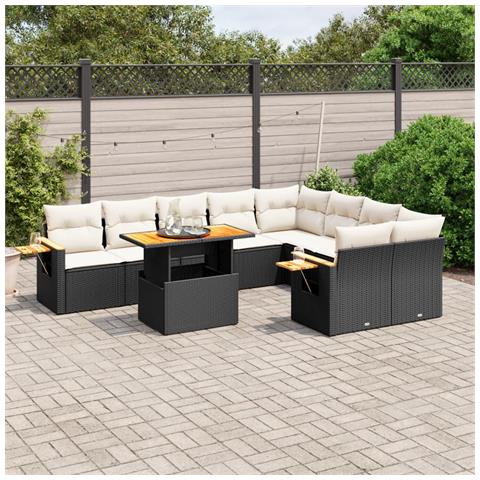 Set Divani Da Giardino 10pz Con Cuscini In Polyrattan Nero - Foto 3