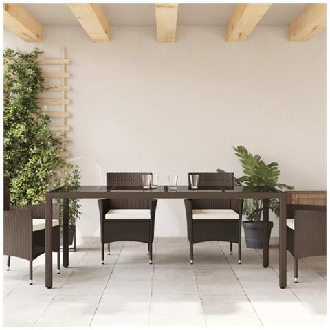 Tavolo Giardino Piano In Vetro Marrone 190x90x75 Cm Polyrattan - Foto 3