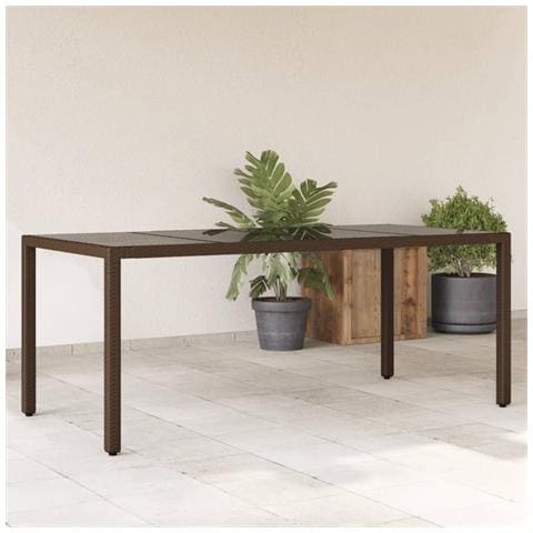 Tavolo Giardino Piano In Vetro Marrone 190x90x75 Cm Polyrattan - Foto 1