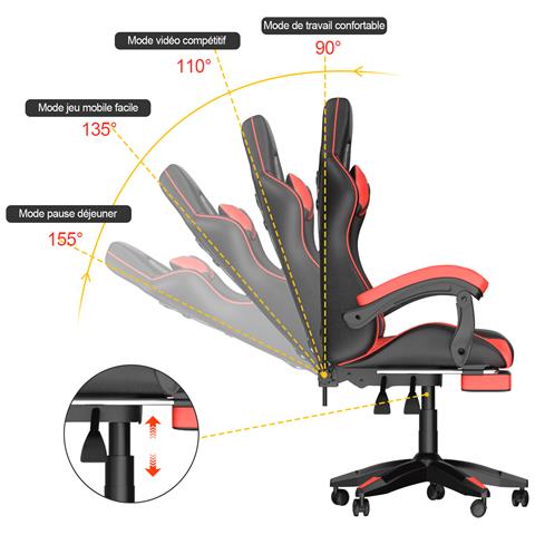 Sedia Gaming Con Poggiapiedi Telescopico, Sedia Girevole Ergonomica, Sedie Da Gamer, Schienale Regolabile 90-155°, Racing Sedia Con Cuscino Lombare & Poggiatesta, Rosso - Foto 2