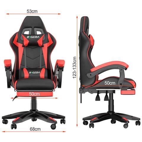 Sedia Gaming Con Poggiapiedi Telescopico, Sedia Girevole Ergonomica, Sedie Da Gamer, Schienale Regolabile 90-155°, Racing Sedia Con Cuscino Lombare & Poggiatesta, Rosso - Foto 5