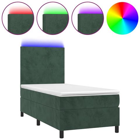 Letto a Molle con Materasso e LED Verde Scuro 90x200cm Velluto - Foto 1