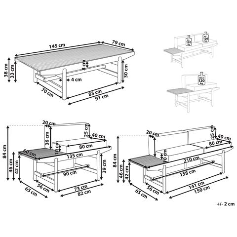 Set Da Giardino Con Tavolo 3 Posti Giaveno Legno D'acacia Bianco Sporco - Foto 3