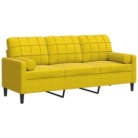 Divano A 3 Posti Con Cuscini Giallo 180 Cm In Velluto - Foto 2