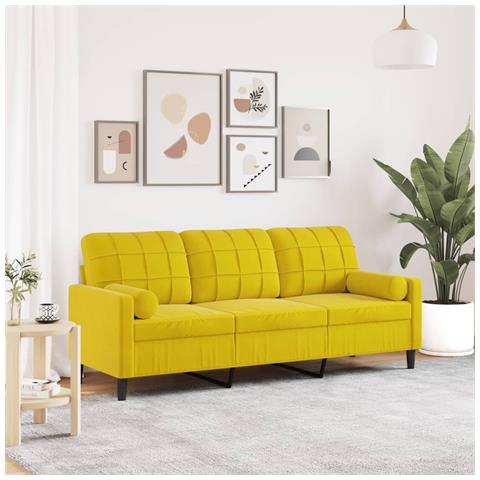 Divano A 3 Posti Con Cuscini Giallo 180 Cm In Velluto - Foto 1