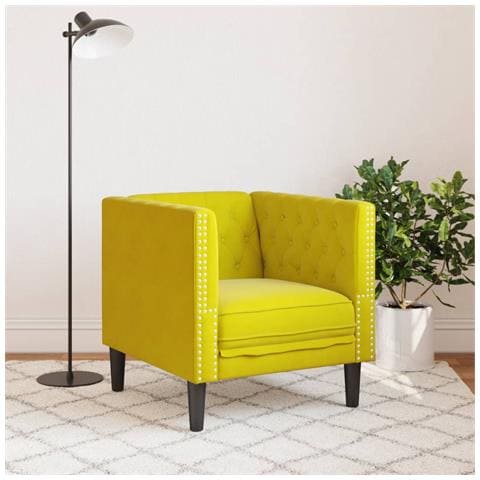 Poltrona Chesterfield Gialla In Velluto - Foto 3