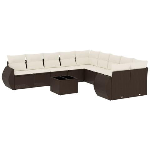 Set Divani Da Giardino 11 Pz Con Cuscini Polyrattan Marrone - Foto 2