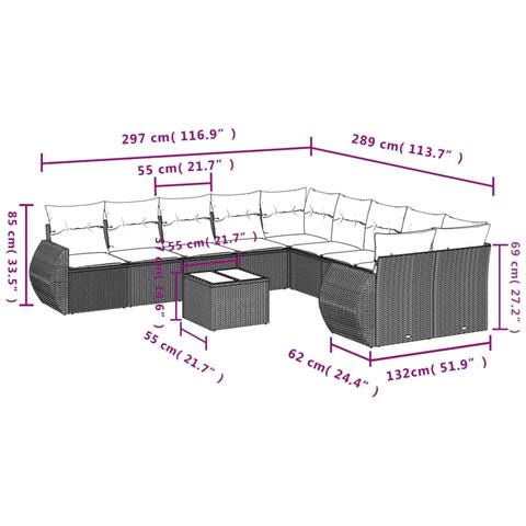 Set Divani Da Giardino 11 Pz Con Cuscini Polyrattan Marrone - Foto 3