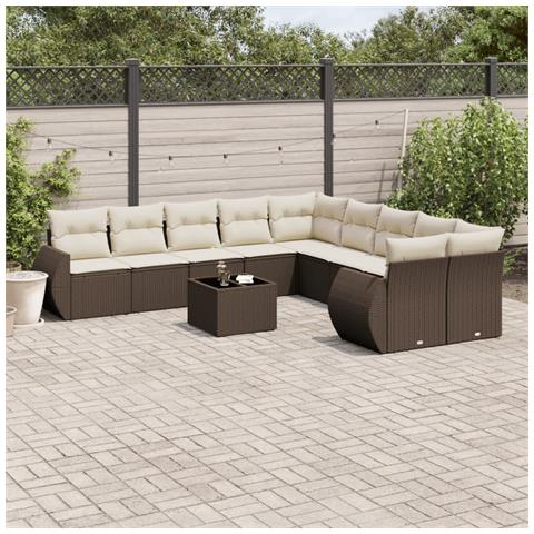 Set Divani Da Giardino 11 Pz Con Cuscini Polyrattan Marrone - Foto 1