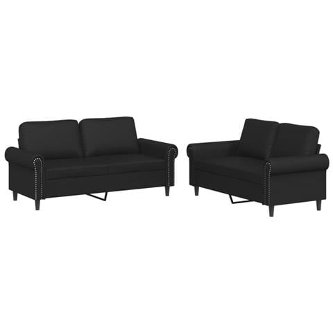 Set Di Divani 2 Pz Con Cuscini Nero In Similpelle - Foto 2