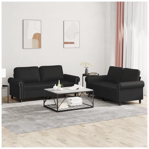 Set Di Divani 2 Pz Con Cuscini Nero In Similpelle - Foto 1